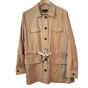 Talbots Chore Jacket Size X 0X Khaki Beige Drawcord Waist Safari Field Utility